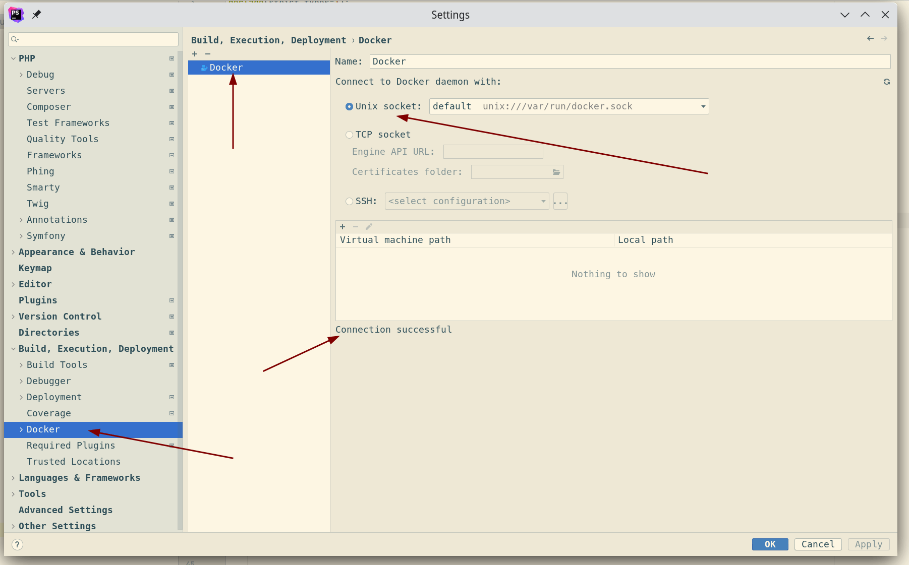 Docker Connection is successful in PHPStorm Configuration