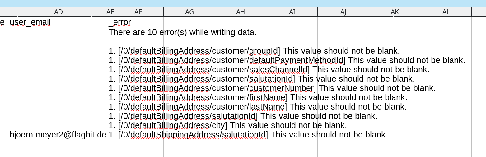 At the end of the csv file you find a column with all errors.