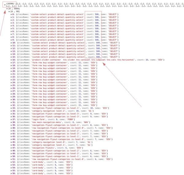 How to find DOM elements with a lot of childs?