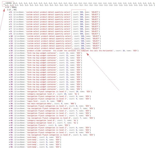 How to find DOM elements with a lot of childs?